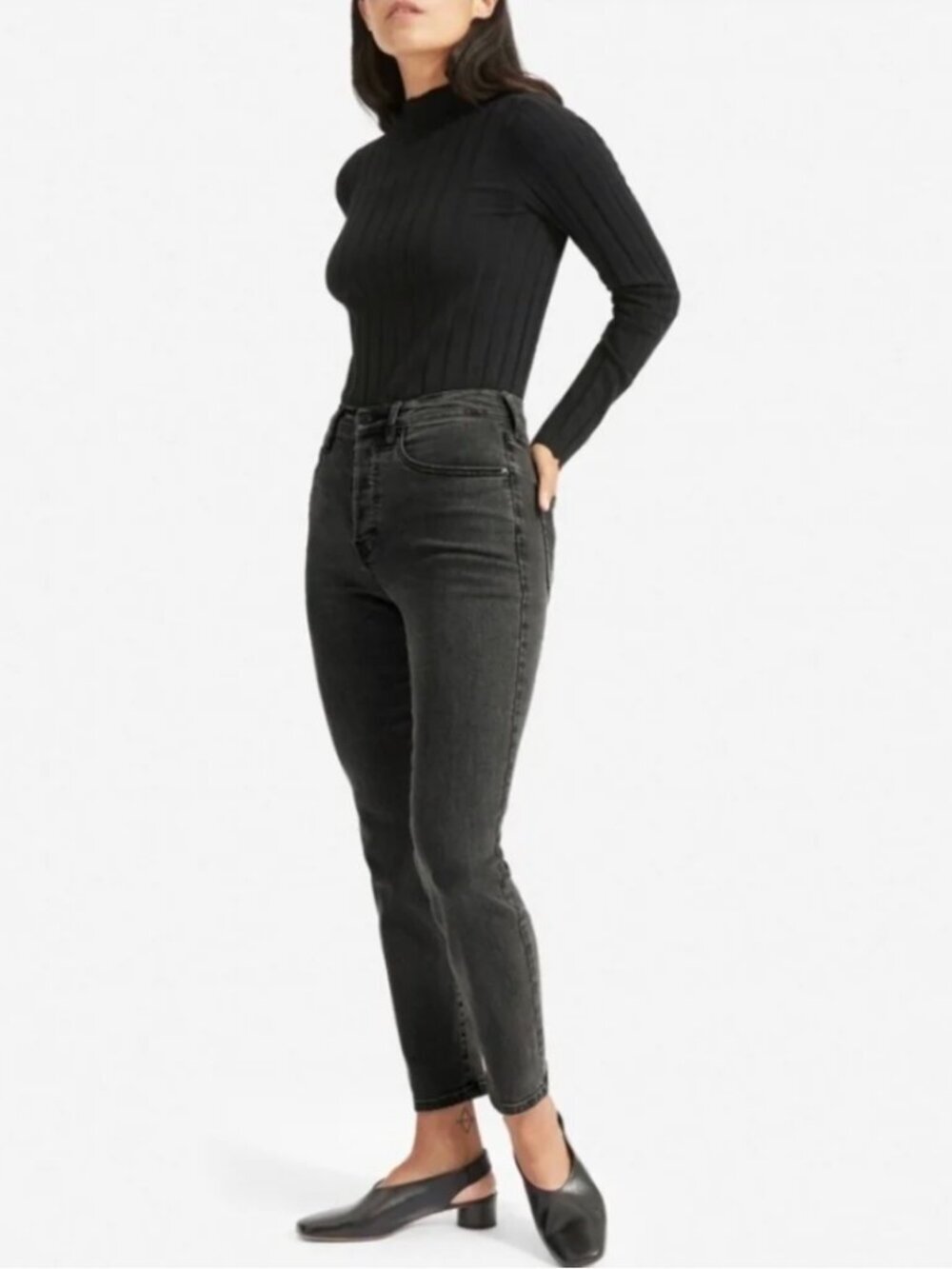 Everlane Gray High-Rise Slim-Straight Leg Washed Black Jeans (31)